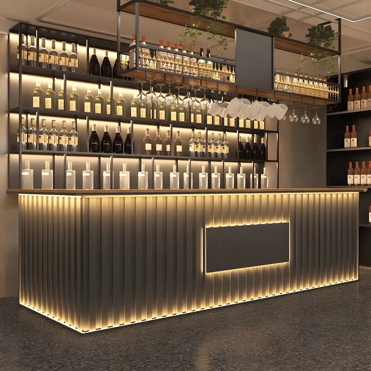 KC-0216 Endüstriyel Siyah Bar Tezgahı , Ahşap Üst Tablalı Metal