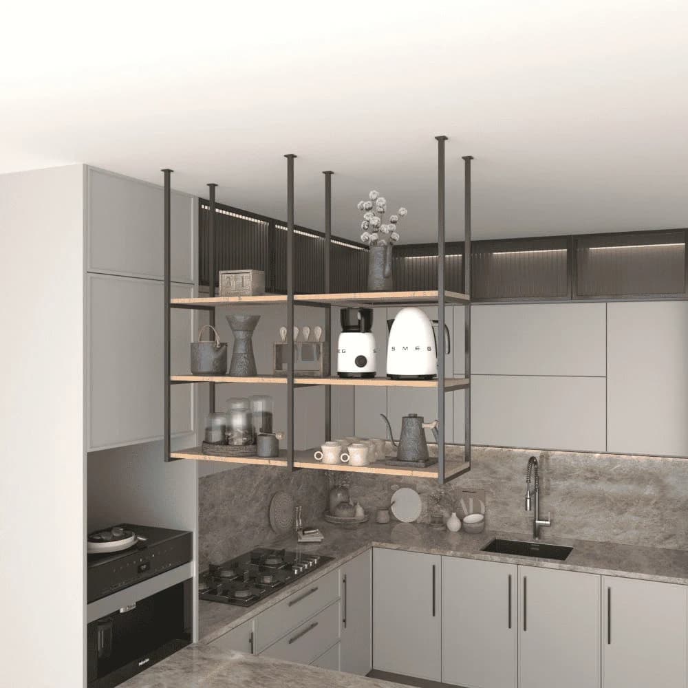 ŞRP237 Modern Metal Çerçeveli Şaraplık Ahşap Mutfak Rafı