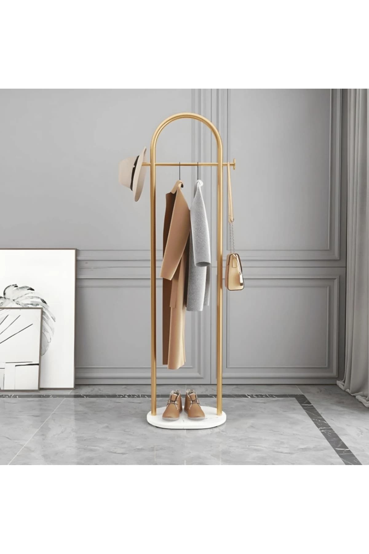 KC-0149 Metal Çift Kancalı Askılık, 170 cm Gold-Beyaz
