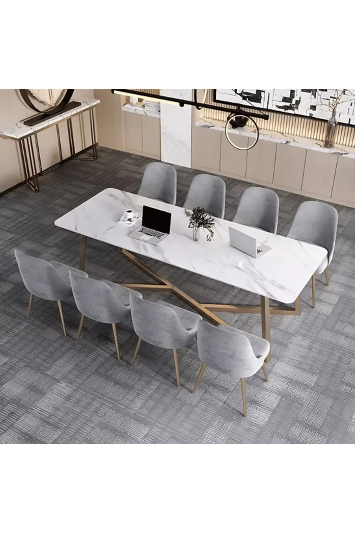 YMK349 Modern Dikdörtgen Çalışma Masası MDF Üstlü Metal Ayaklı Beyaz