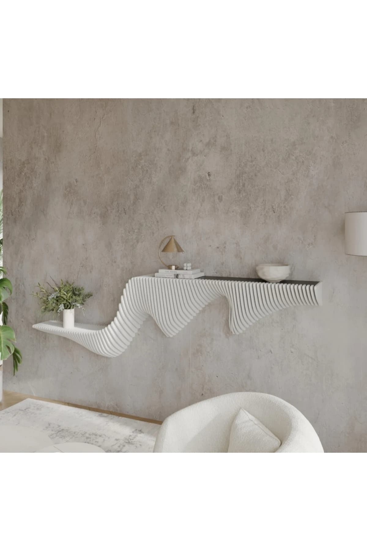 KC-075 Dalgalı Ahşap Duvar Rafı – 3D Modern Duvar Dekoru Tasarım - Parametrik
