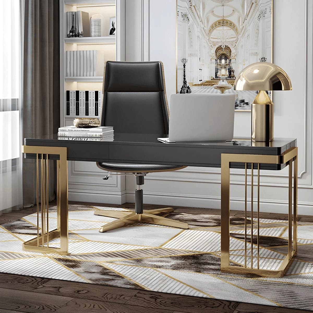 ÇLM510 Modern Dikdörtgen Çalışma Masası MDF Üstlü Metal Kızak Ayaklı Çekmeceli