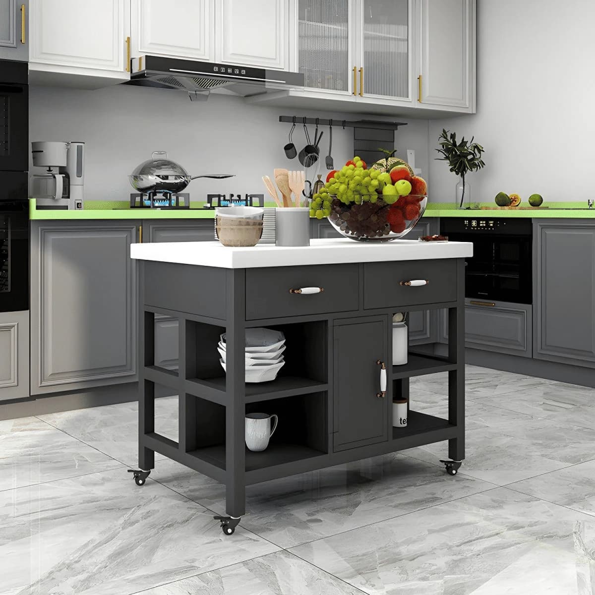 KC-0221 Modern MDF Mutfak Adası, Tekerlekli Mutfak Arabası