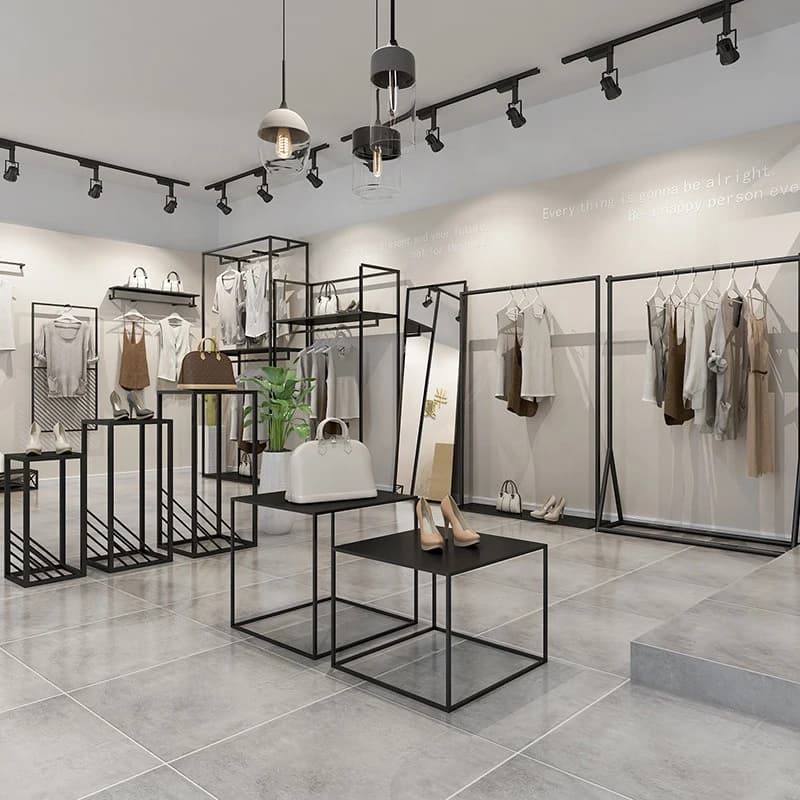 KC-039 Modern Metal Showroom Vitrin Giysi Rafları Dayanıklı Mağaza Tasarımı