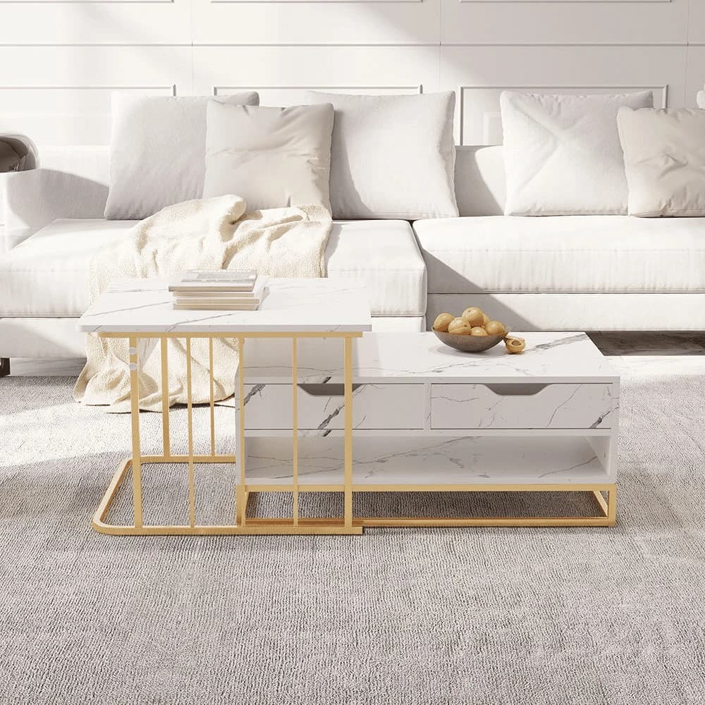 SHP7762 Modern Beyaz İkili Zigon Sehpa Metal Orta Sehpa