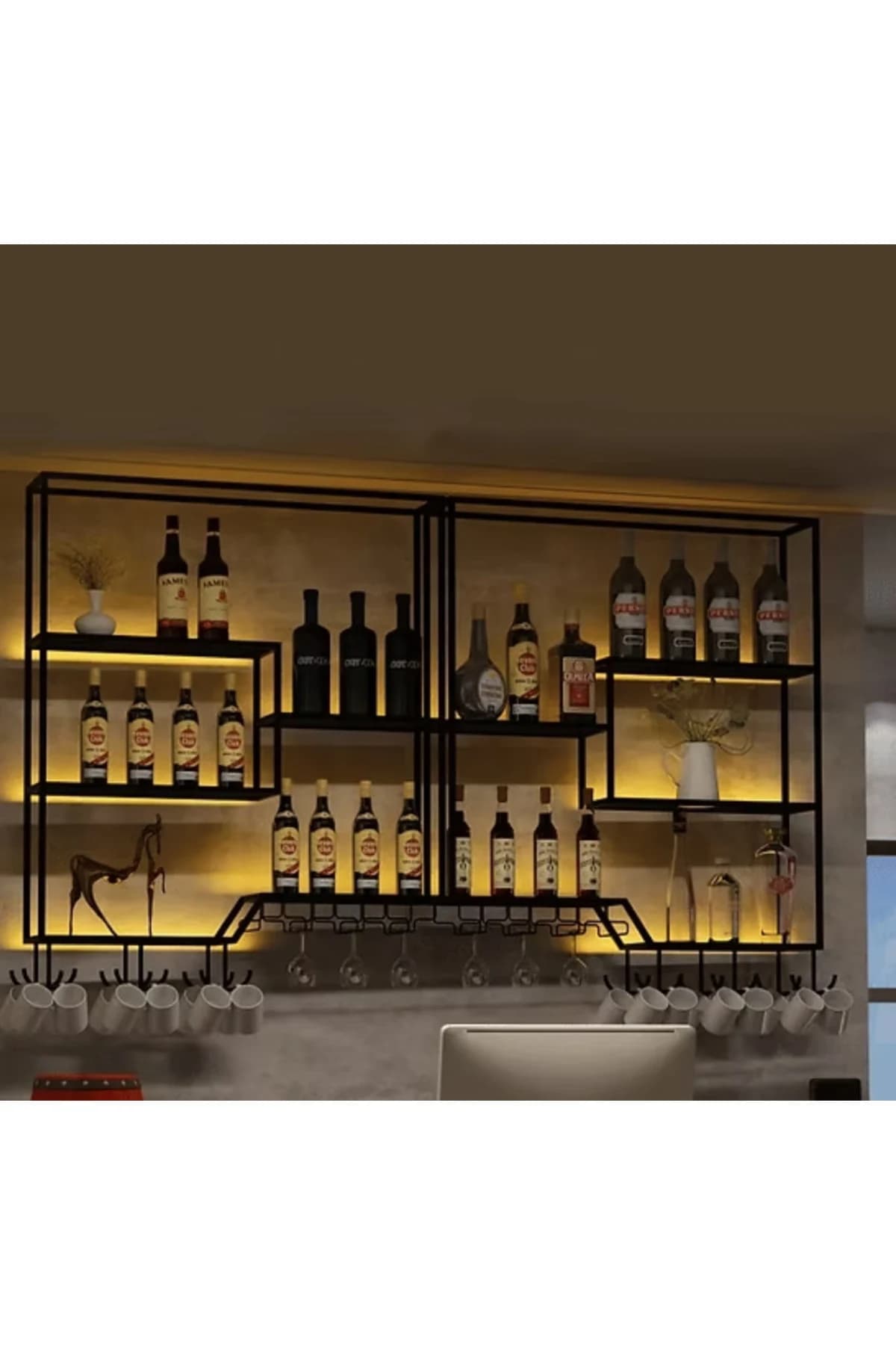 ŞRP4053 Modern Endüstriyel Metal Duvara Monte Şaraplık Standı