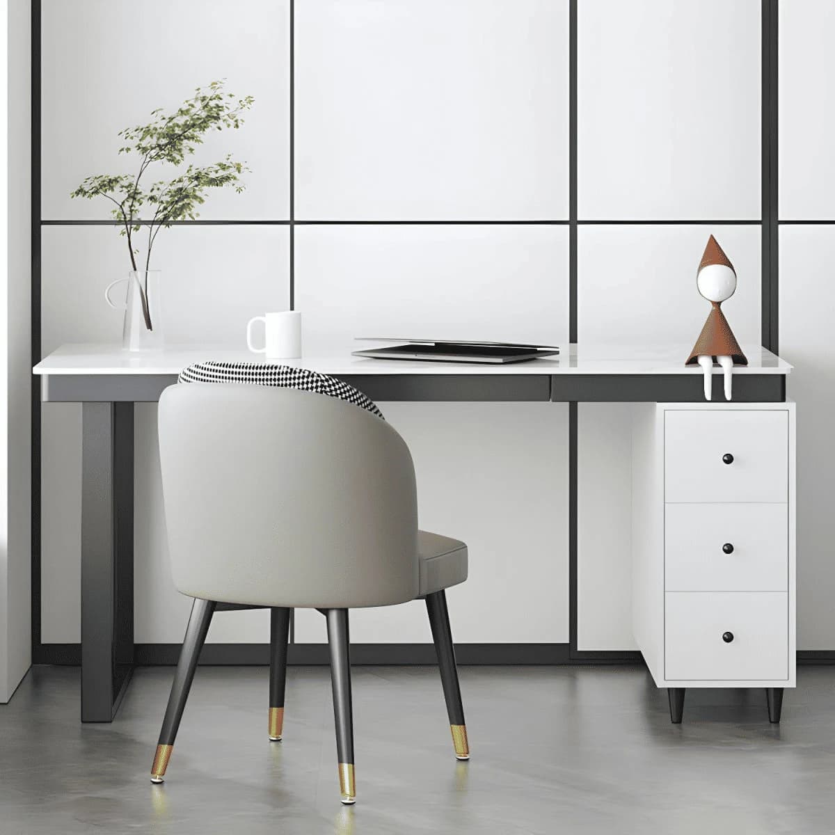 ÇLM328 Modern Dikdörtgen Çalışma Masası MDF Üstlü Metal Ayaklı Çekmeceli