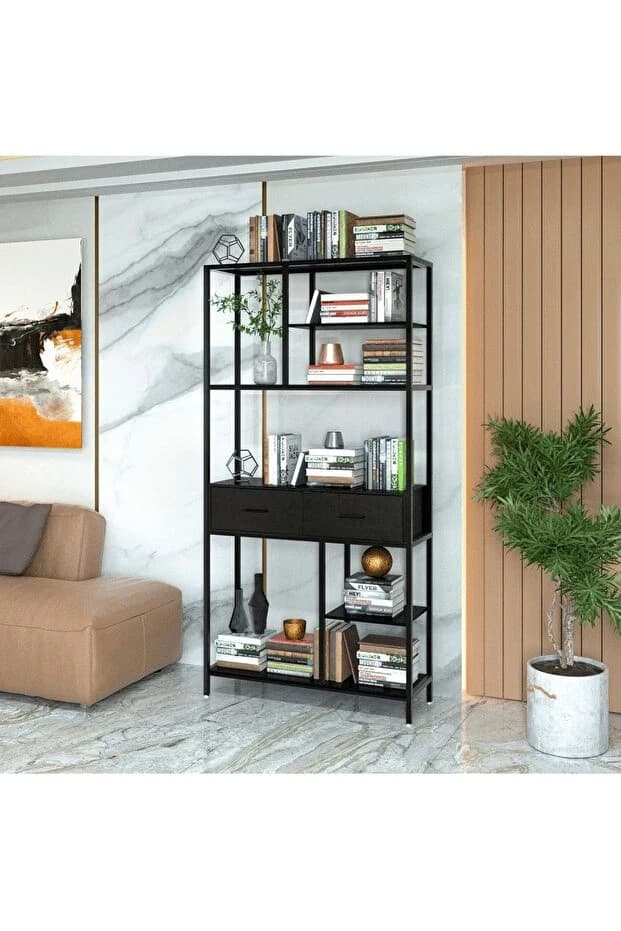 KPT4793 Siyah Metal Kitaplık 90x30x180 cm