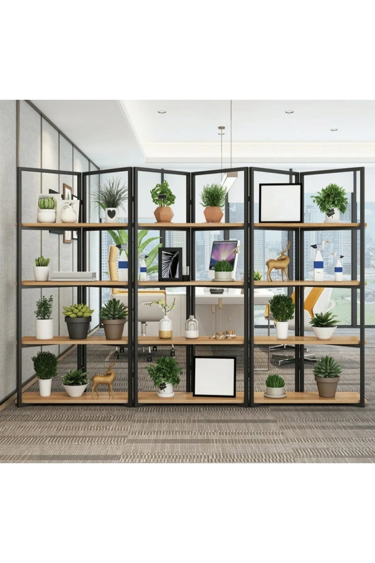 KC-0137 9 Raflı Modern Dikdörtgen Ahşap Çiçek Standı, Kitaplık