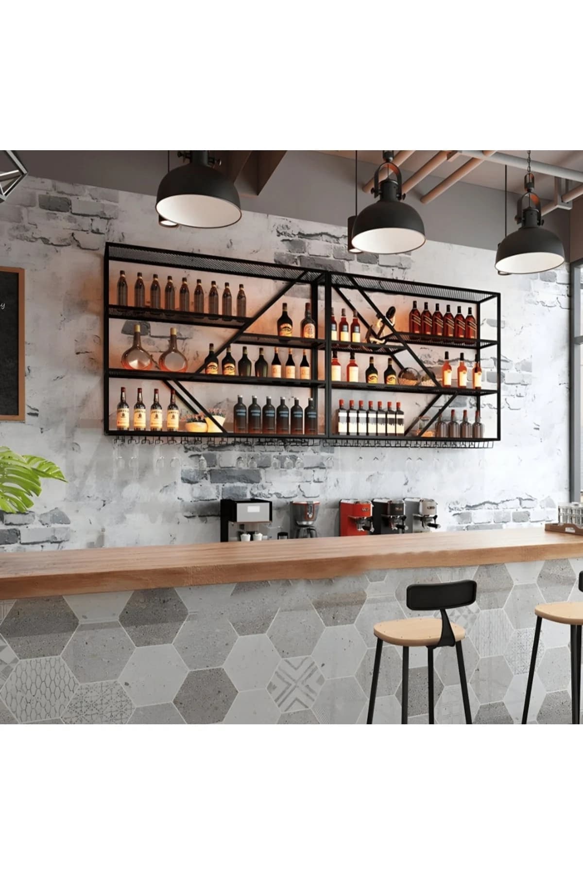 KC-0251 Modern Metal Duvar Tipi Şarap Rafı Cafe Bar Şaraplık