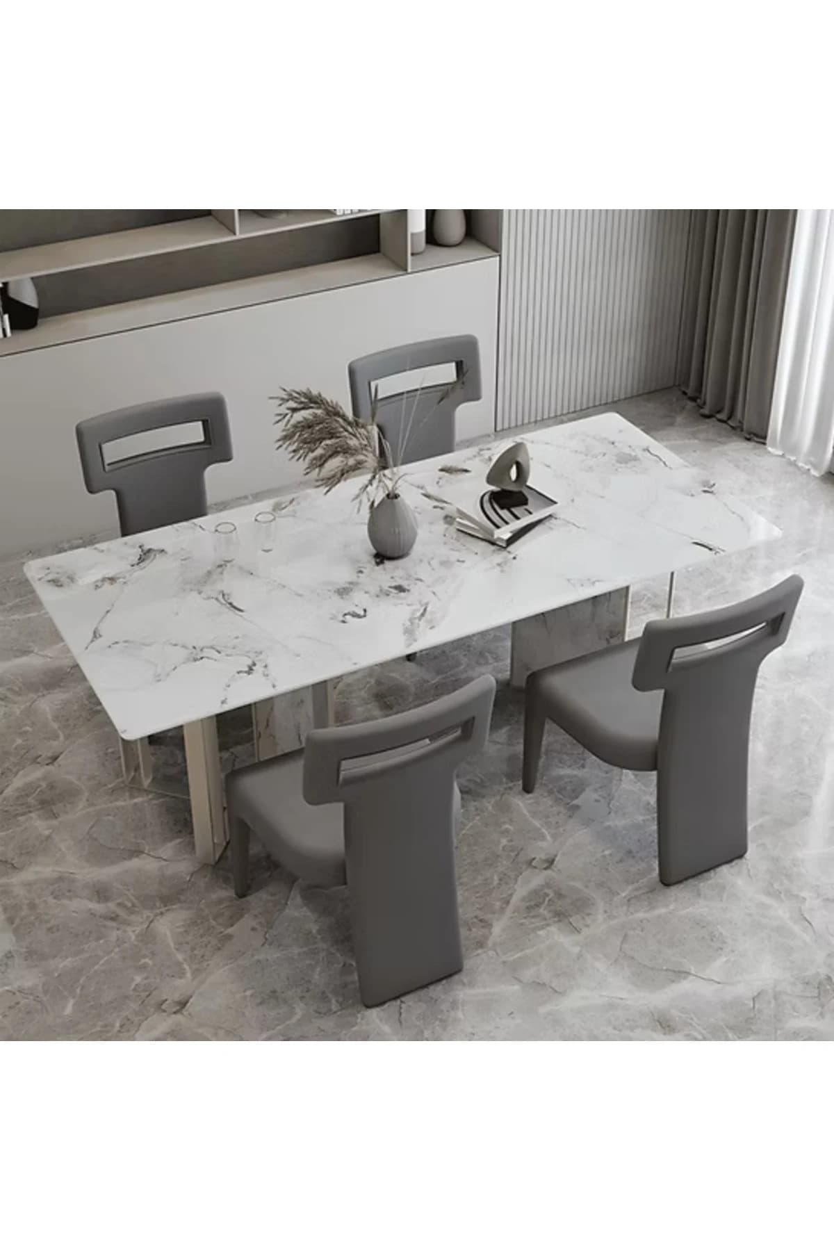 YMK-02 Modern Dikdörtgen Yemek Masası MDF Metal Ayaklı