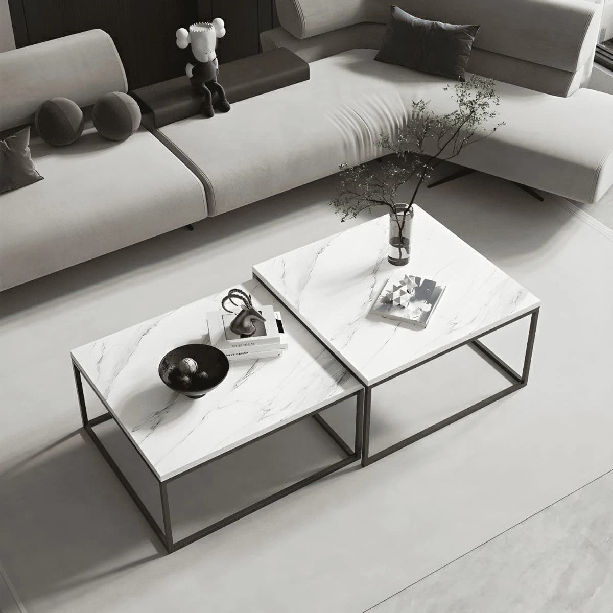 KC-0182 2'li Modern Zigon Sehpa Takımı, MDF Üst Tabla Metal Ayak